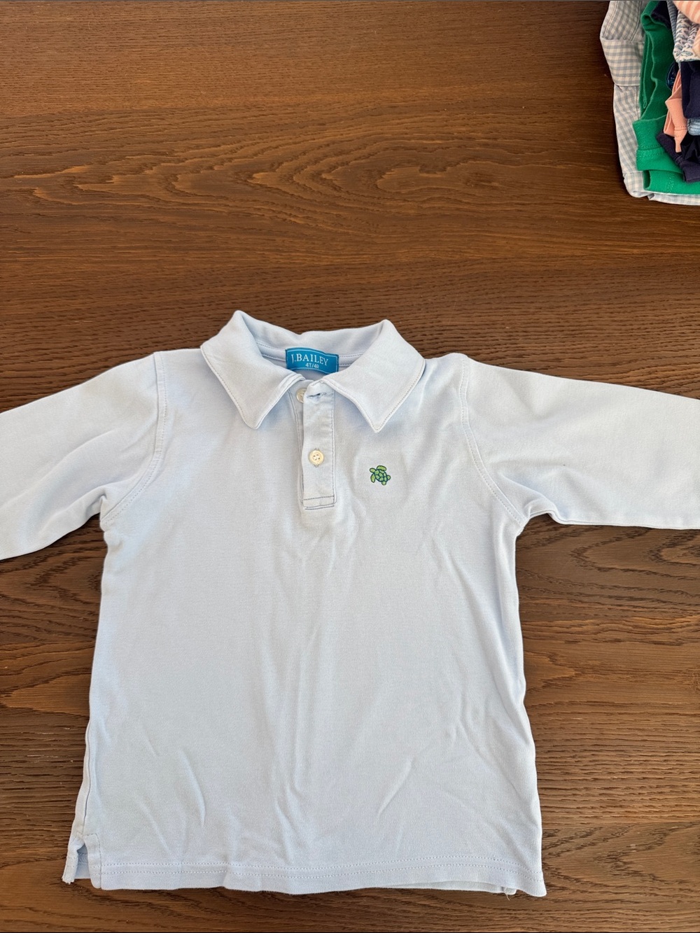 Light Blue Kids Polo with Green Turtle Embroidery